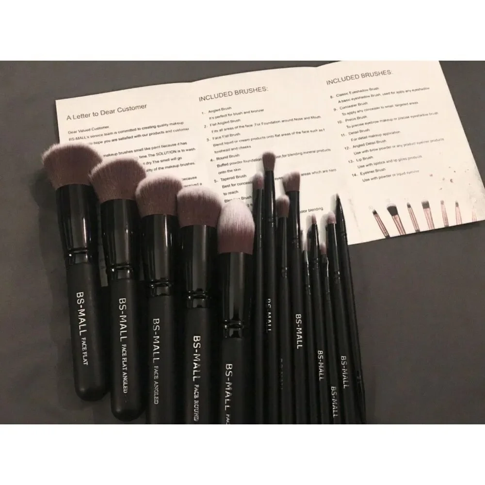 Bs-Mall 14 Pieces Black Premium Synthetic Makeup Brushes Set With Case